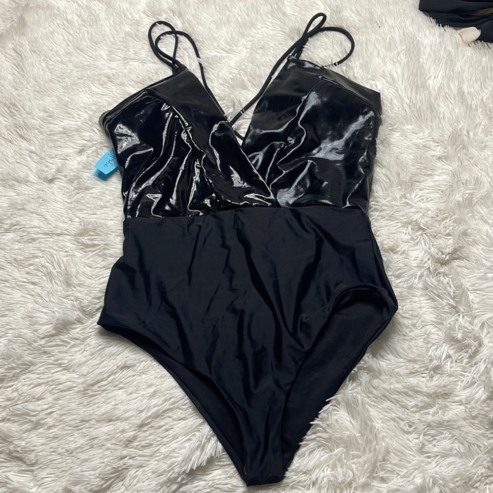 Cupshe Cheeky Black Faux Leather One Piece Swimsuit